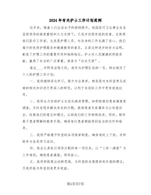 2024年有关护士工作计划范例（四篇）