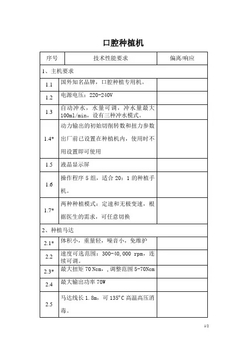 口腔显微镜技术规格偏离表