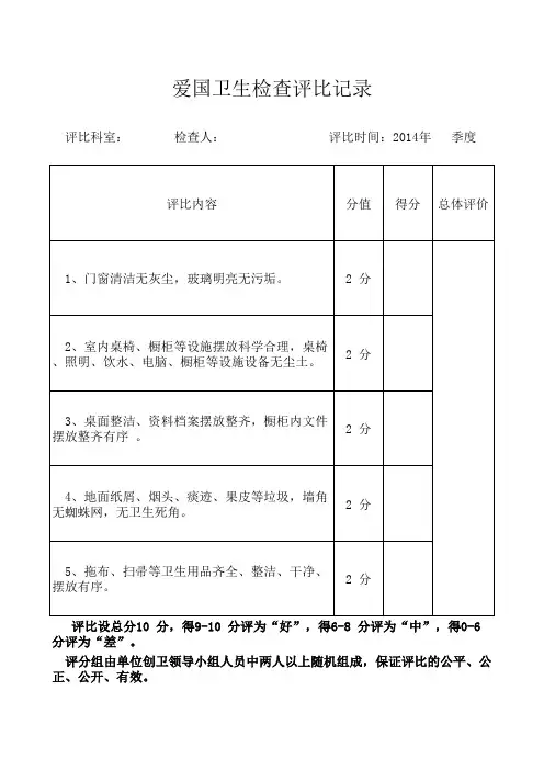 爱国卫生检查评比记录