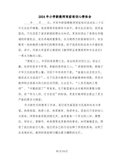 2024年小学新教师岗前培训心得体会（4篇）