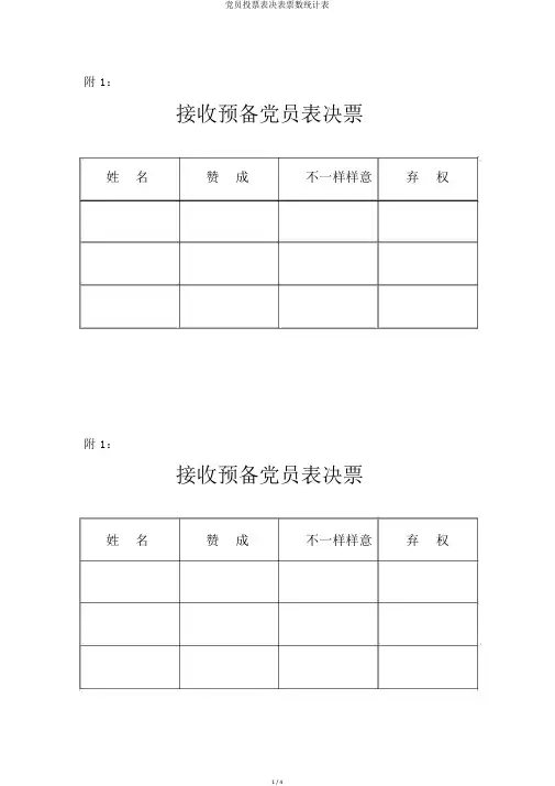 党员投票表决表票数统计表