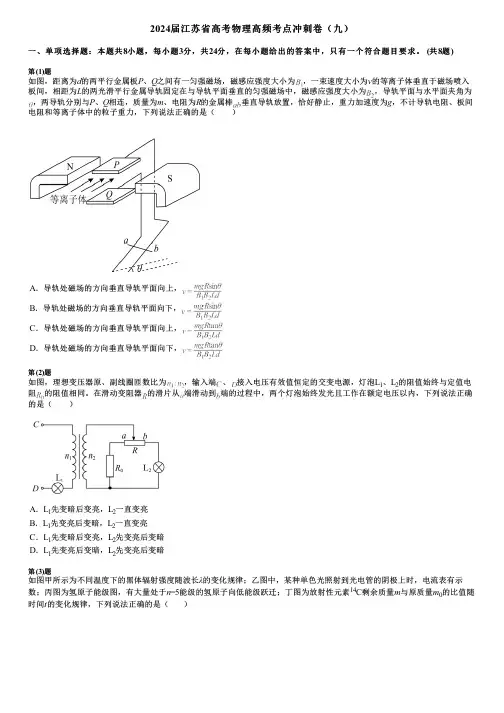 2024届江苏省高考物理高频考点冲刺卷(九)