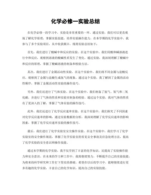 化学必修一实验总结