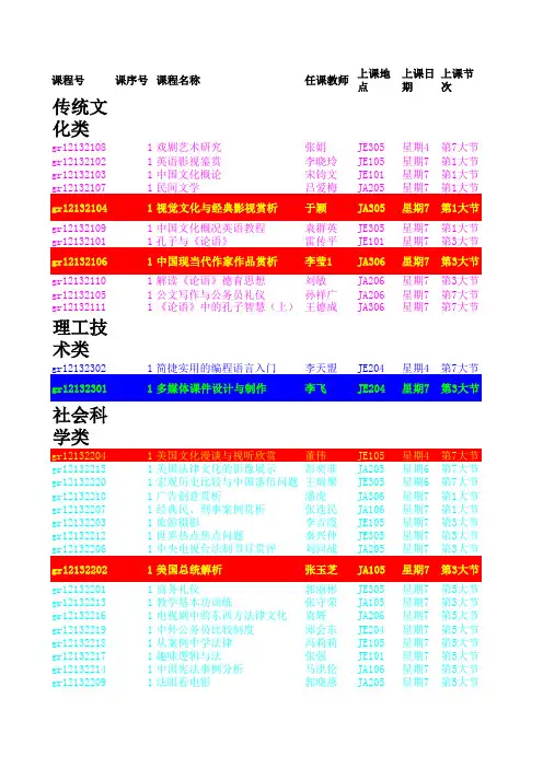 本学期选修课课表整理版