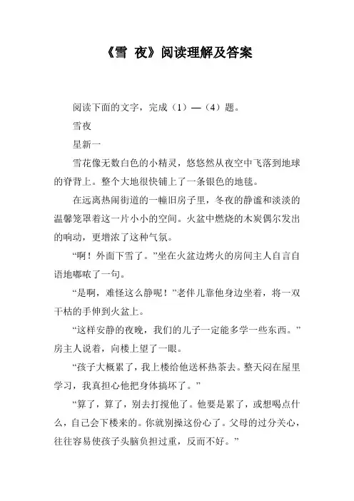 《雪 夜》阅读理解及答案