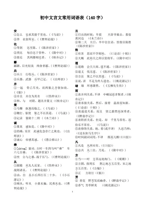 初中文言文常用词语汇编(140字)