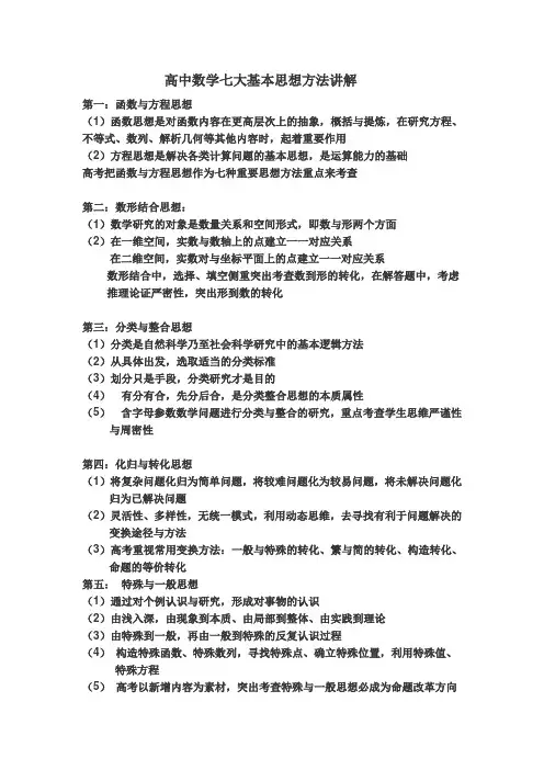 高中数学七大基本思想方法讲解