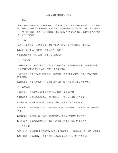 中医馆创业日常计划书范文