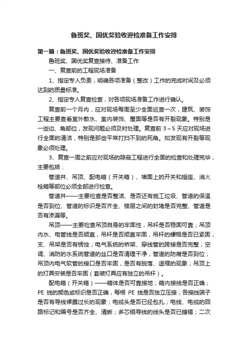 鲁班奖、国优奖验收迎检准备工作安排