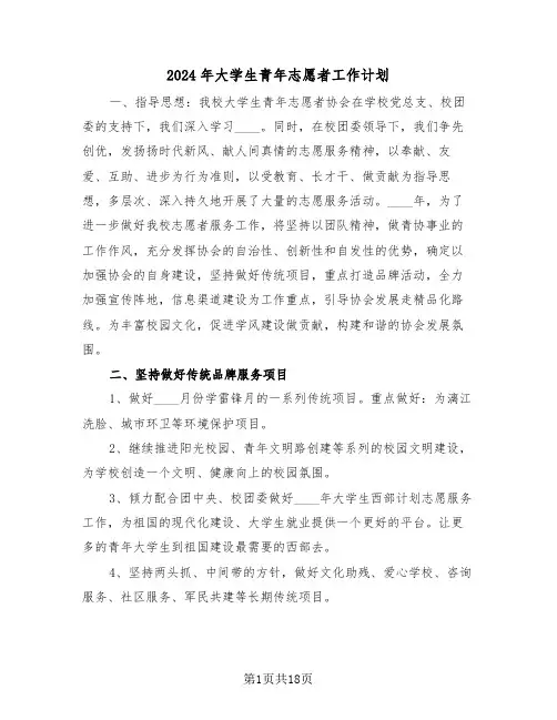 2024年大学生青年志愿者工作计划(五篇)