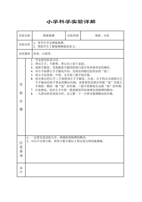 小学科学实验测量脉搏