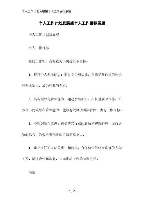 个人工作计划及展望个人工作目标展望