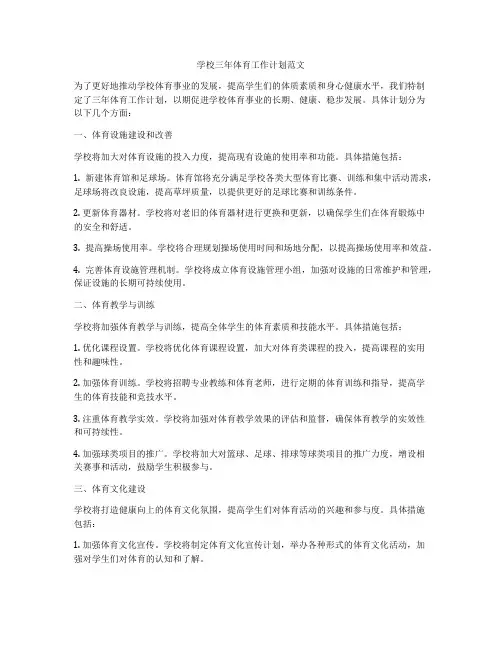 学校三年体育工作计划范文