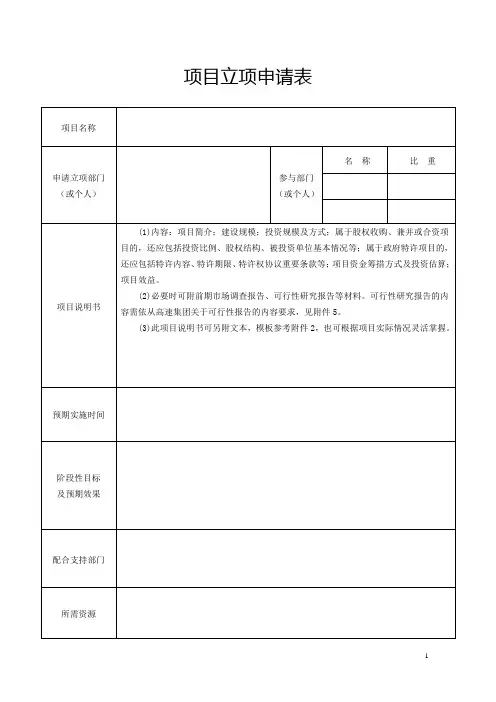 立项申请表