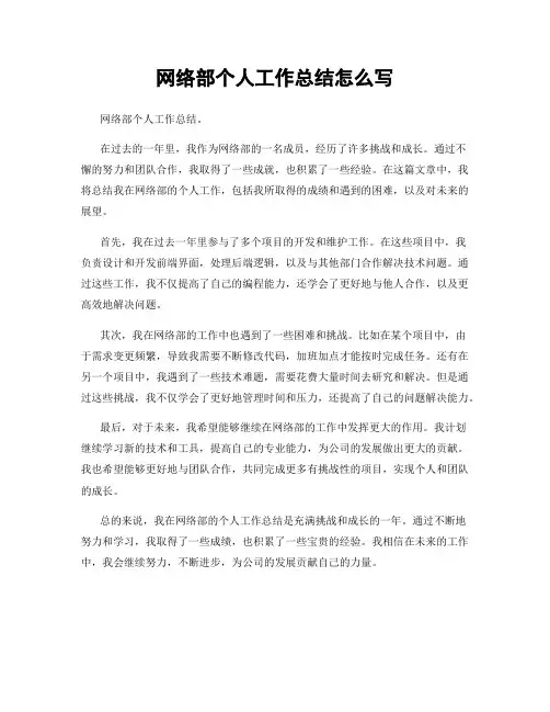 网络部个人工作总结怎么写