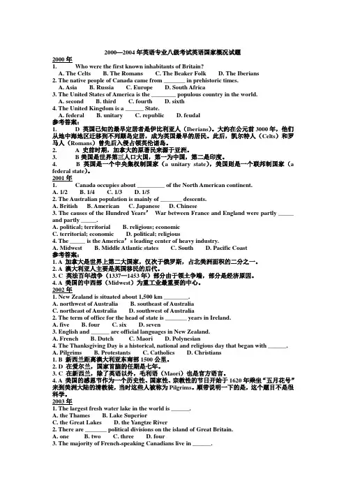 历年英语专业八级英语国家概况试题
