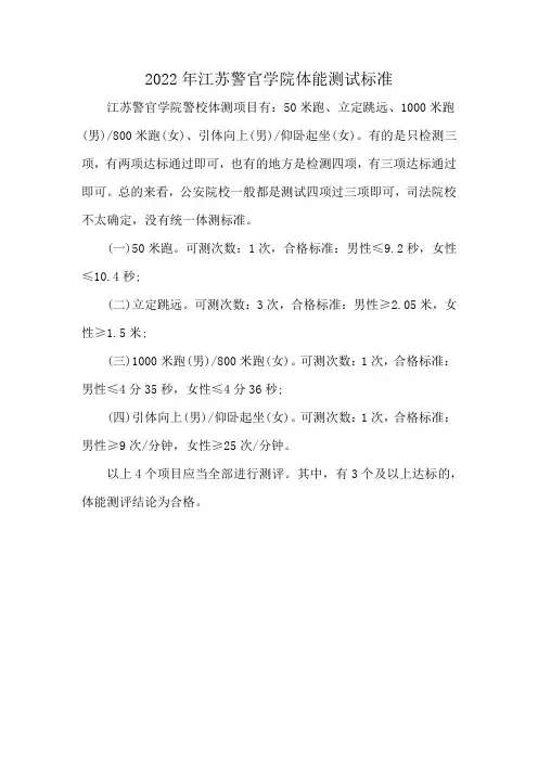 2022年江苏警官学院体能测试标准