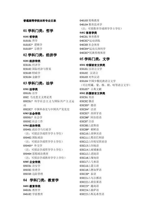 普通高等学校本科专业目录
