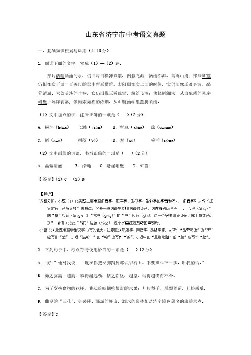  【语文】山东省济宁市中考真题(解析版)