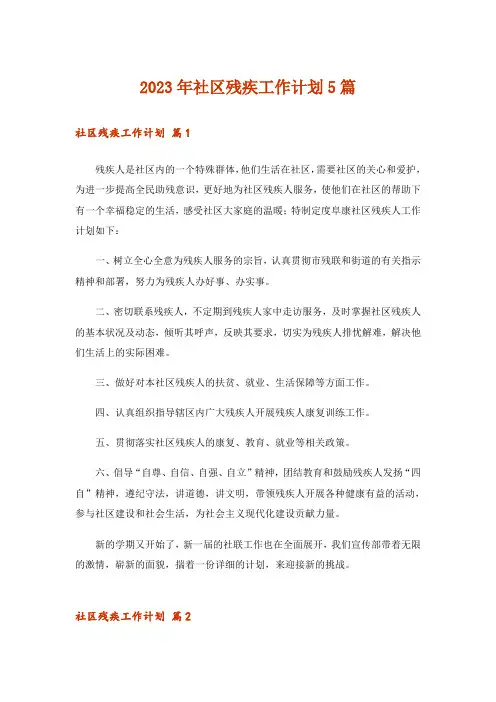 2023年社区残疾工作计划5篇