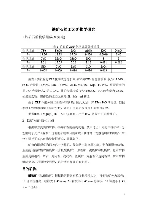 工艺矿物学研究 报告