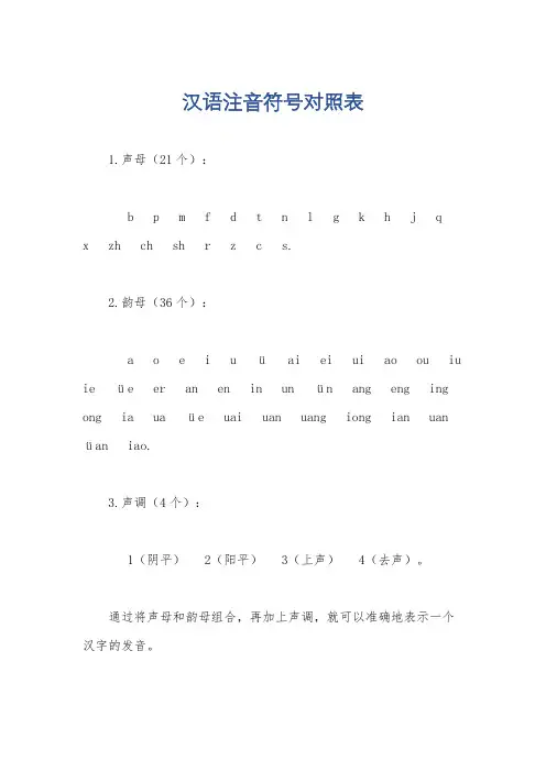 汉语注音符号对照表