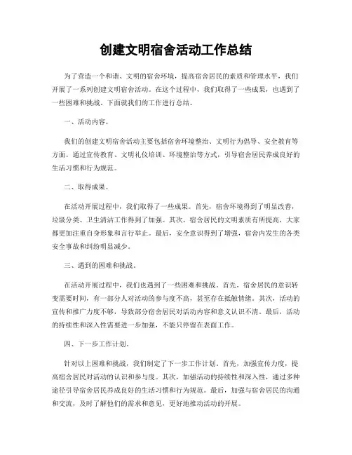 创建文明宿舍活动工作总结