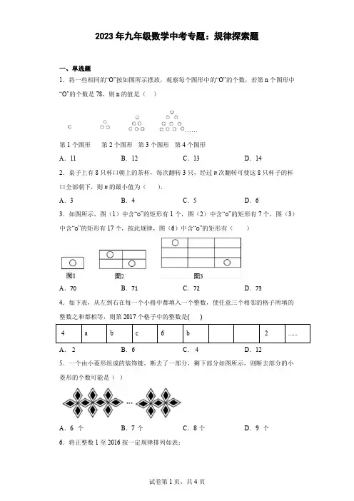 2023年九年级数学中考专题：规律探索题(含简单答案)