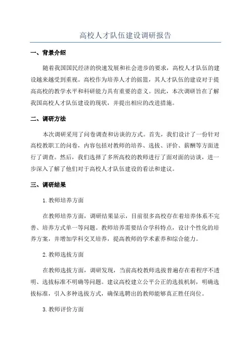 高校人才队伍建设调研报告