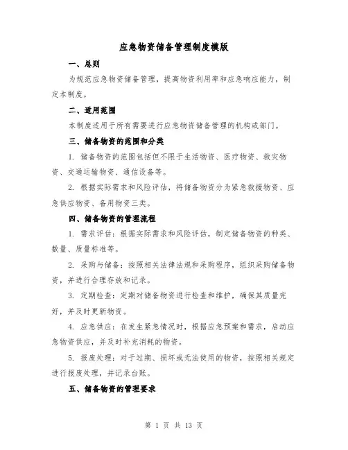 应急物资储备管理制度模版(4篇)