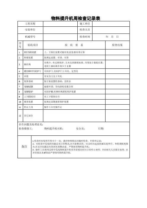 物料提升机日常(每周)检查记录表