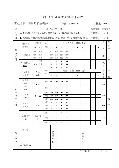 锚杆支护分项工程质量检验评定1