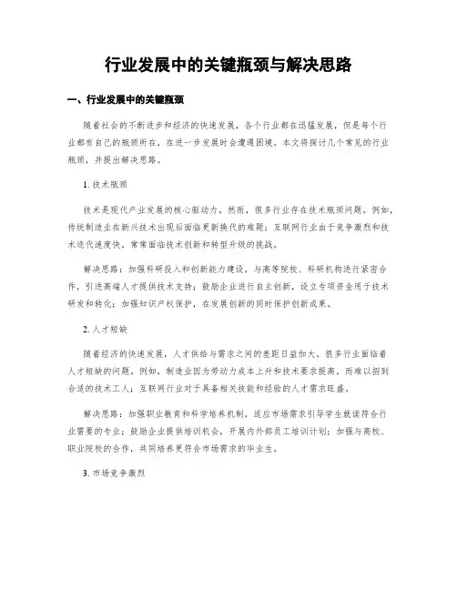 行业发展中的关键瓶颈与解决思路