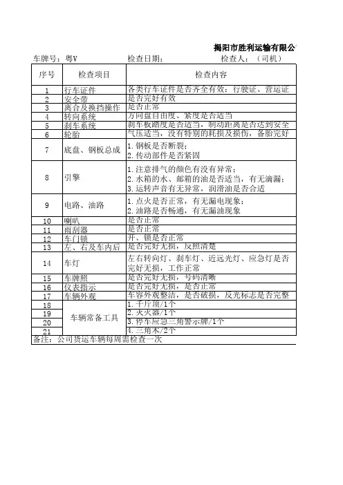 货车日常检查表