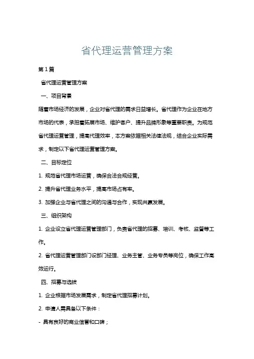 省代理运营管理方案