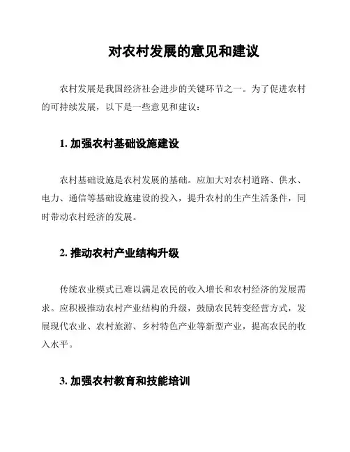 对农村发展的意见和建议