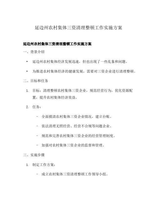 延边州农村集体三资清理整顿工作实施方案