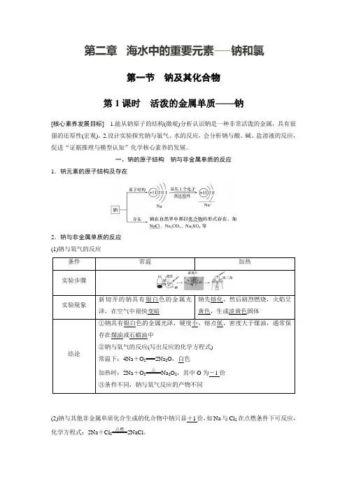 人教版(2019)高中化学必修一第二章 第一节 第1课时 活泼的金属单质——钠专题练习及答案