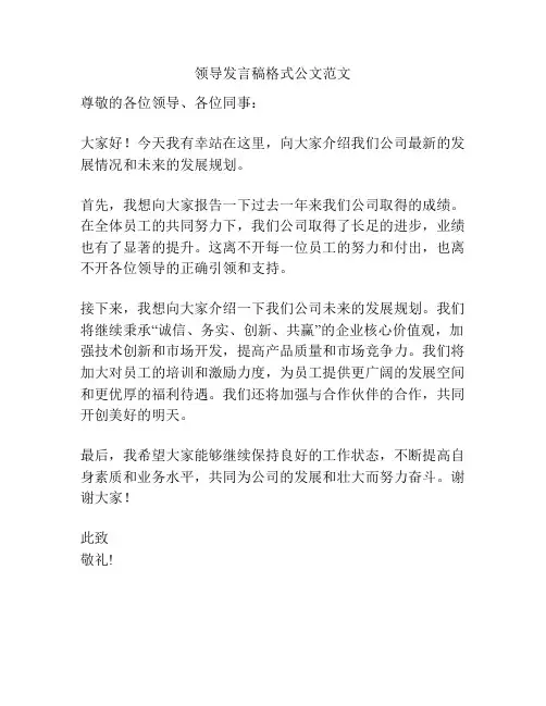 领导发言稿格式公文范文