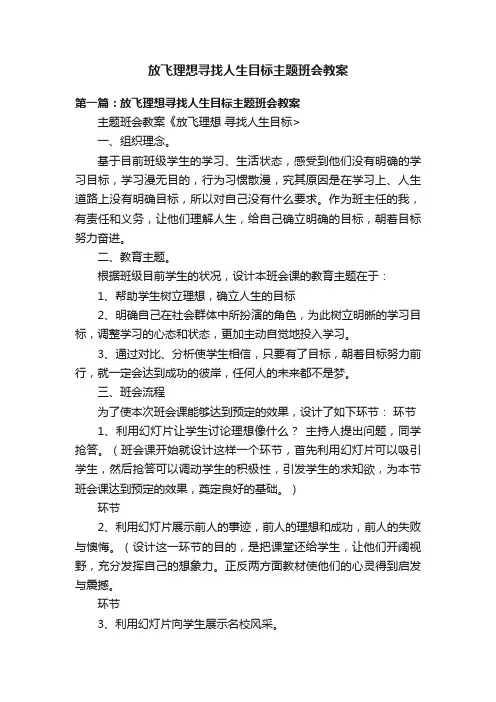 放飞理想寻找人生目标主题班会教案