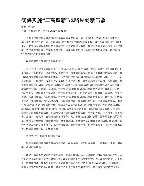 确保实施“三高四新”战略见到新气象