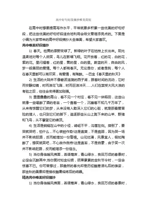 高中好句好段摘抄唯美简短