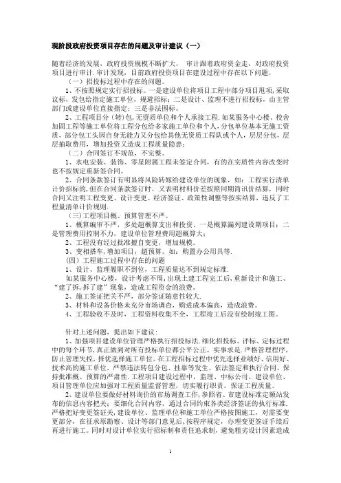 现阶段政府投资项目存在的问题及审计建议