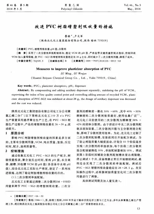 改进PVC树脂增塑剂吸收量的措施