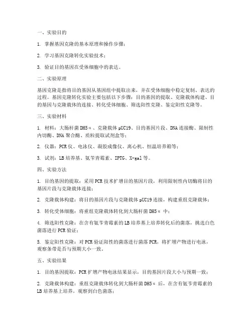 基因克隆转化实验报告
