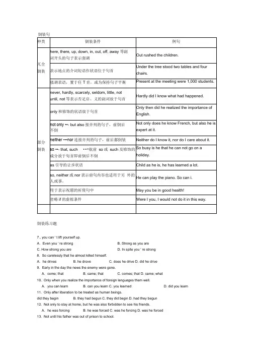 (完整版)初中英语倒装句讲解及练习