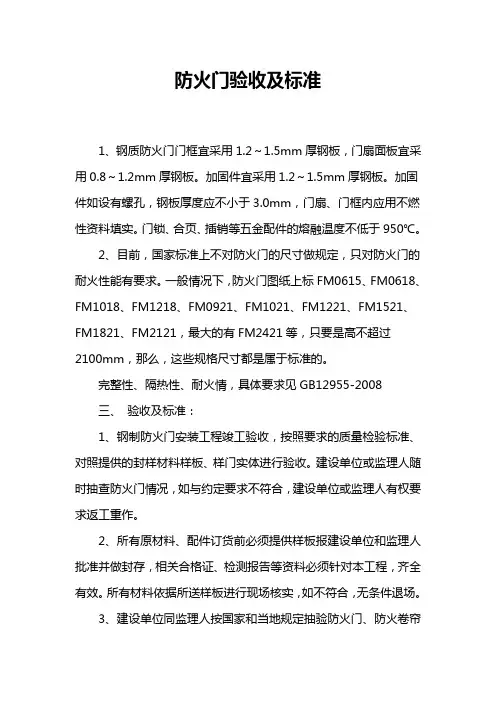 防火门验收及标准