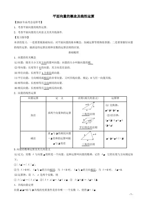 平面向量知识点和重点题型总结