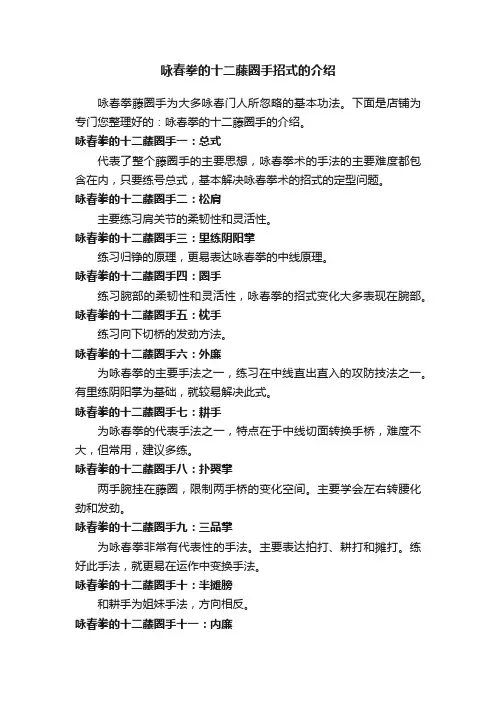 咏春拳的十二藤圈手招式的介绍