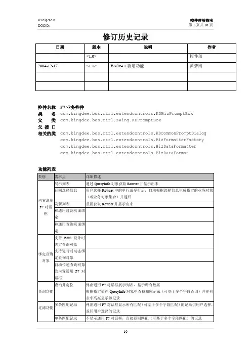 F7业务控件(KDBizPromptBox)使用指南